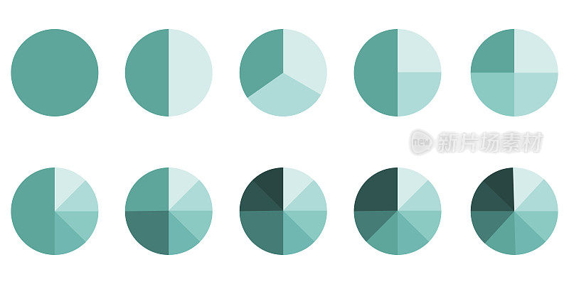 Pie chart. Circle diagram. A set of circles with sections. Circular infographics. Vector image. Stock photo.
